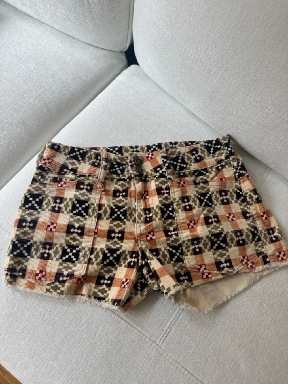 Anthropologie Beige Multi Check Plaid Jean Shorts - Picture 4 of 4
